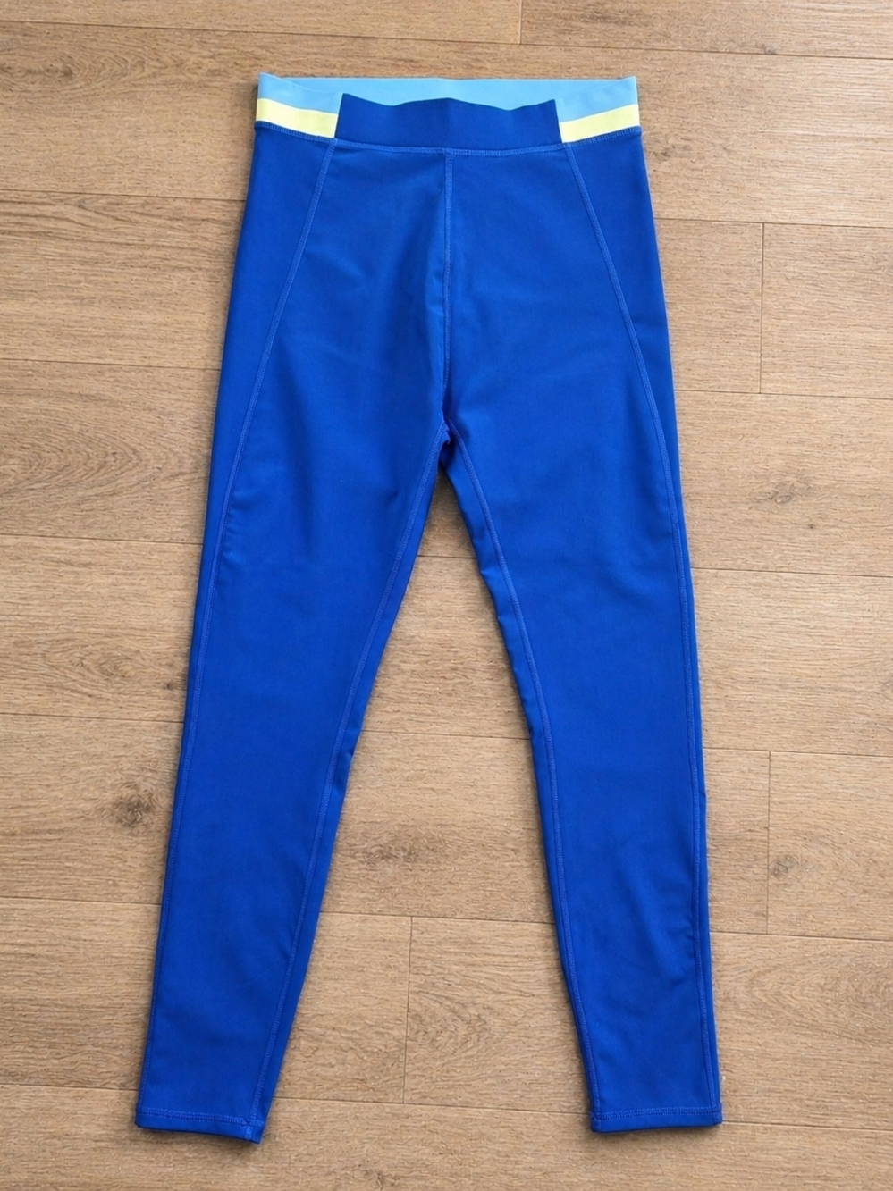 Wilo Sky Blue Yoga Pants Small Cropped Leggings Color Waistband - Picture 2 of 8